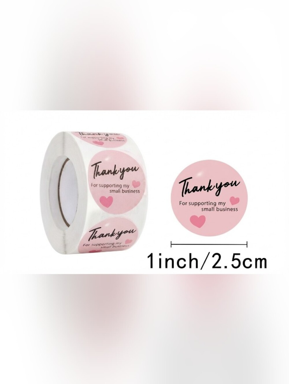Pink "Thank you" Small Business Sticker Roll -500 Count New